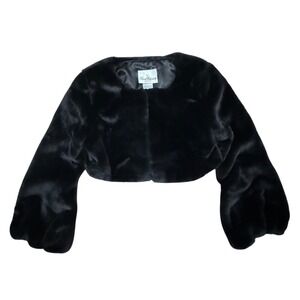 Rare Editions Girls Black Faux Fur Bolero Jacket Shrug Cropped Dressy Party sz 7
